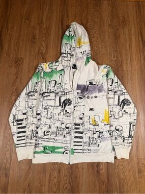 WDC Shoe Full Zip Hoodie Jacket White Green XL Cyber Punk Robot Cat Y2K Rare 201